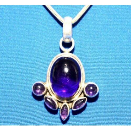 Schitterende 9-Ct Amethist Sterling Zilveren Hanger Ketting