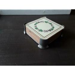 Tinnen coaster houder met Stratford coasters (Wedgwood)