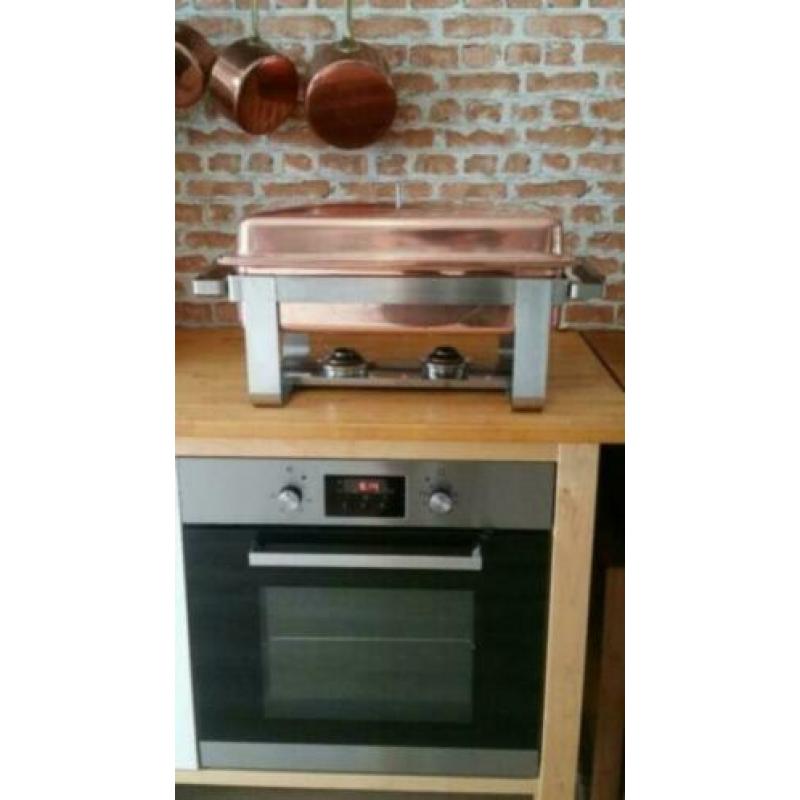 Koperen chafing dish. Warmhoudbak van Spring..