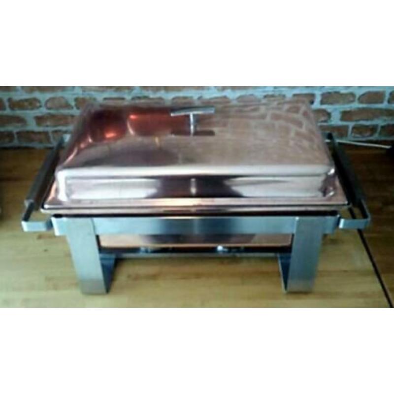 Koperen chafing dish. Warmhoudbak van Spring..