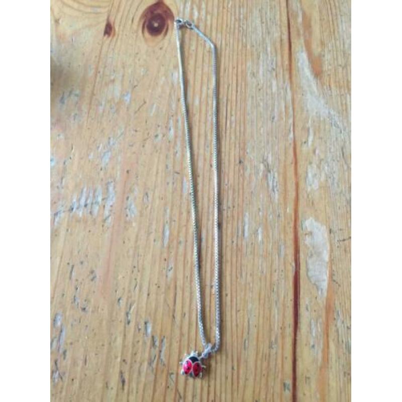 Echt zilveren ketting met lieveheerstbeestjes hanger