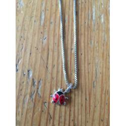 Echt zilveren ketting met lieveheerstbeestjes hanger