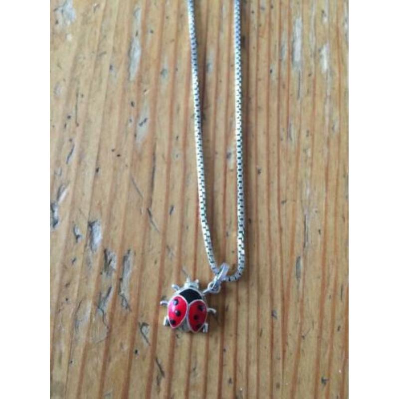 Echt zilveren ketting met lieveheerstbeestjes hanger