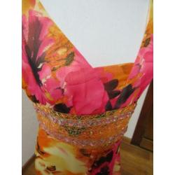 W44 NIEUW!! lange gala jurk MUREK geel oranje roze 40
