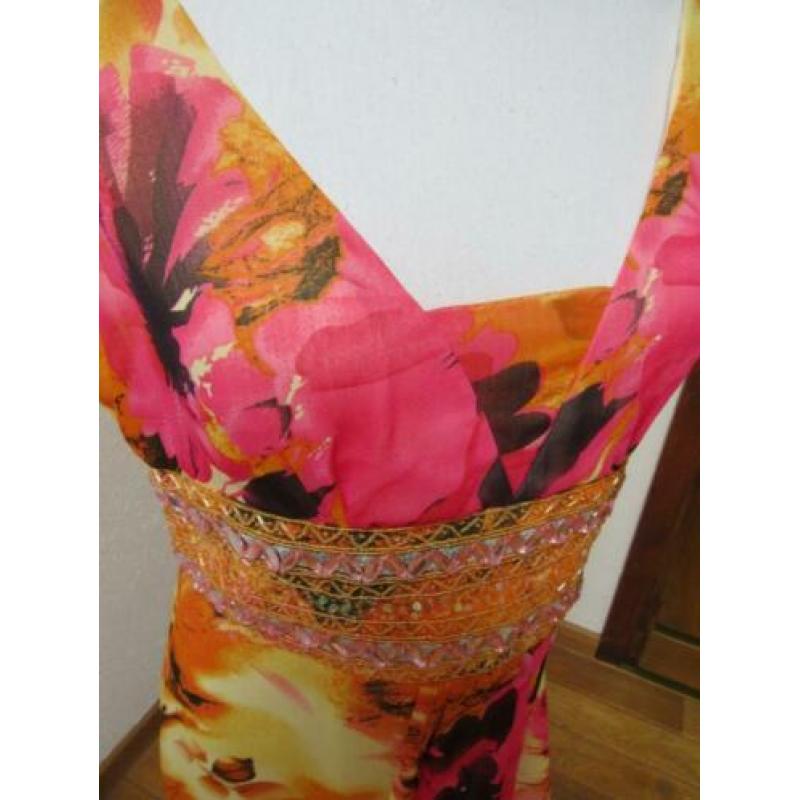 W44 NIEUW!! lange gala jurk MUREK geel oranje roze 40
