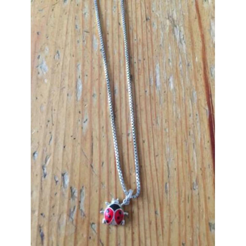 Echt zilveren ketting met lieveheerstbeestjes hanger