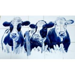 Handbeschilderd tegeltableau op authentieke Friese witjes