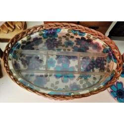 Vintage retro naaimand riet bloemen met inzetbak ovaal