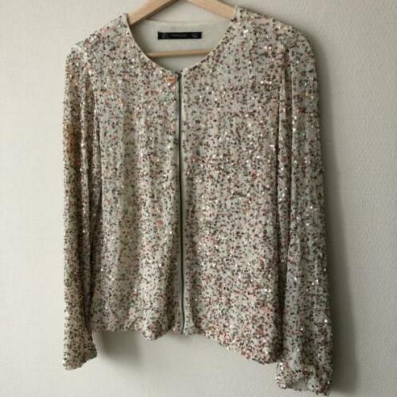 Zara pailletten bomber vest S