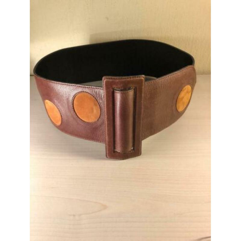 SCA10 Bruine Brede Riem 9cm Retrostijl Lichtbruine Rondjes