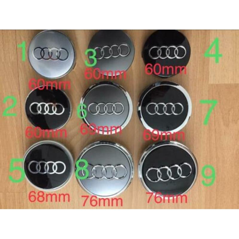 Naafdoppen Audi 57 mm 60 mm 61 mm 68 mm 69 mm 75 mm 76 mm