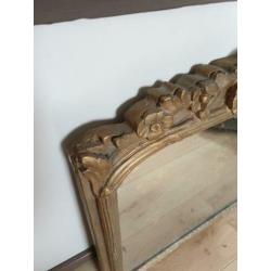 Oud brocante loodglas spiegel met vergulde lijst.
