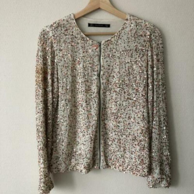 Zara pailletten bomber vest S