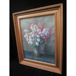 Sfeervol Bloemstilleven Olieverf Prachtige Lijst 62,5 x 52,5