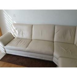Leren hoekbank creme
