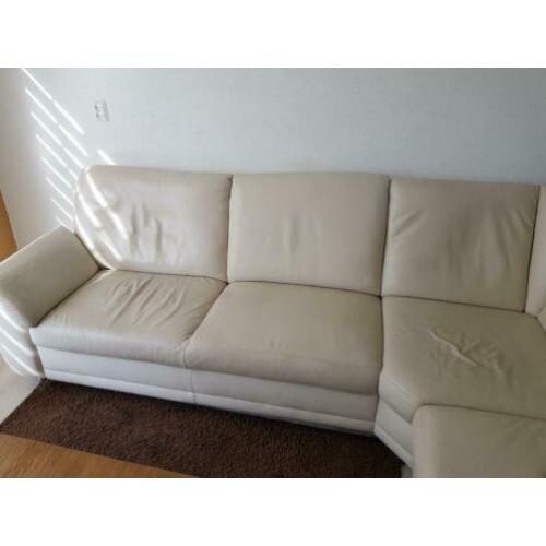 Leren hoekbank creme