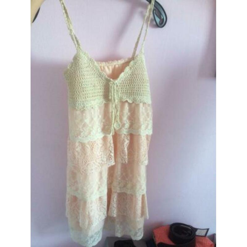 Mooie zomer jurkje dames coral beige gebreid maat s xs nieuw