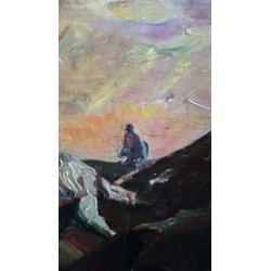 oud schilderij, de voorstelling is volgens mij Don Quichot