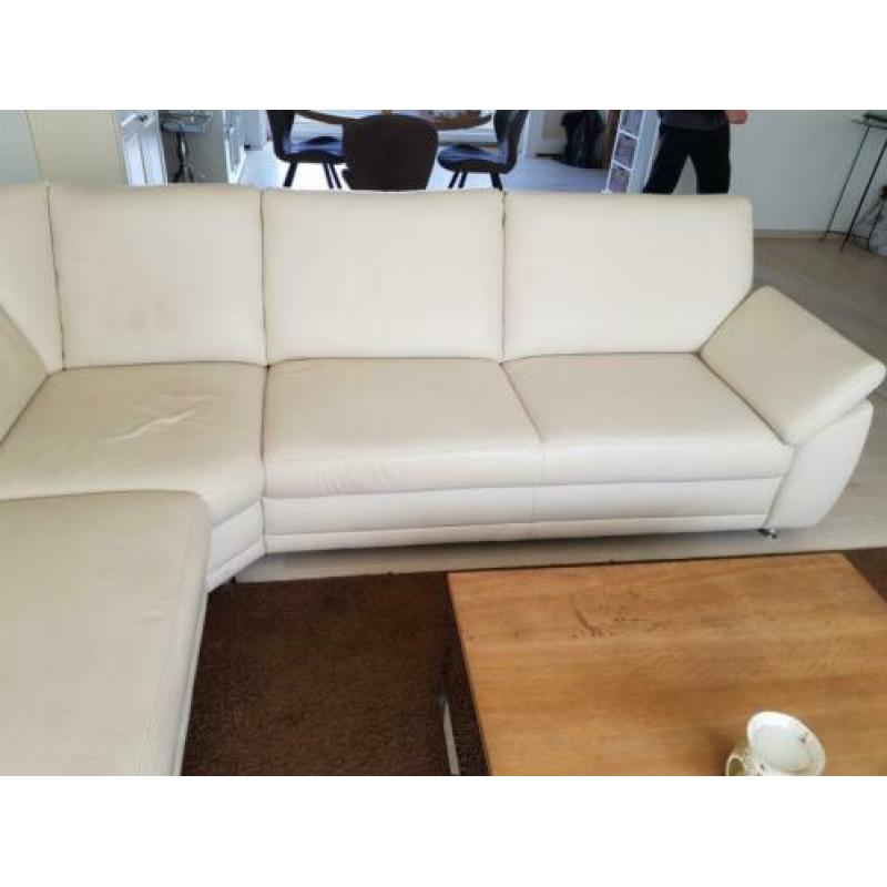 Leren hoekbank creme