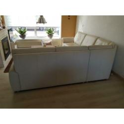 Leren hoekbank creme