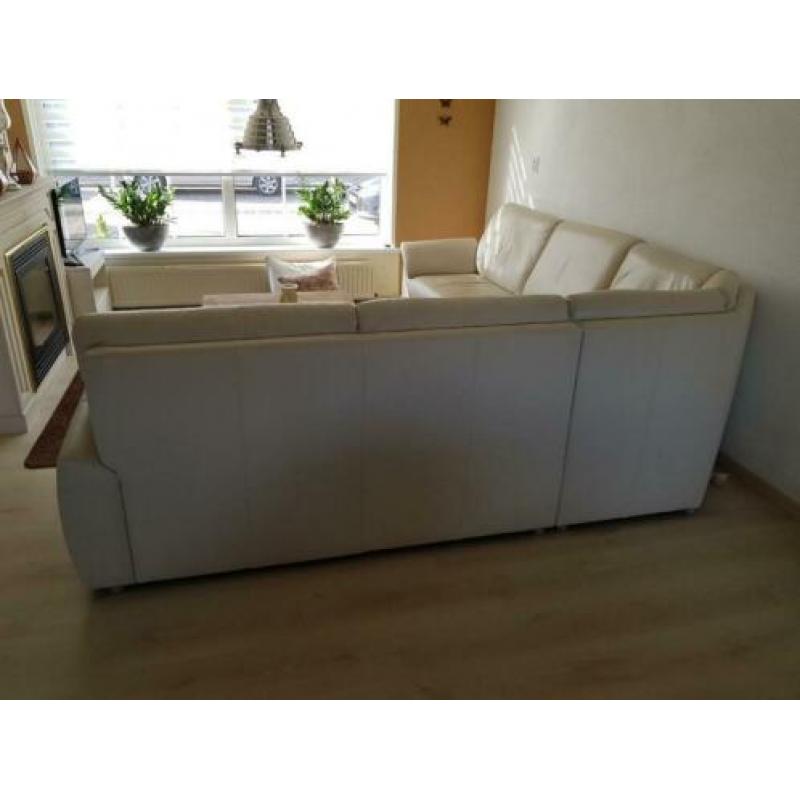 Leren hoekbank creme
