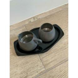 Antiek Roomstel glas en tin jaren '50 gesigneerd