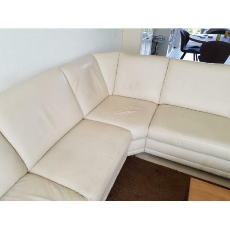 Leren hoekbank creme