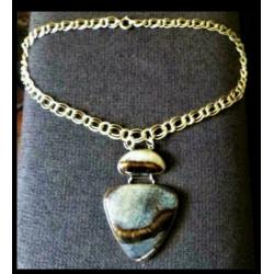 Zilveren Collier met Bijzonder 7 cm Lang Agaatsteen Hanger!