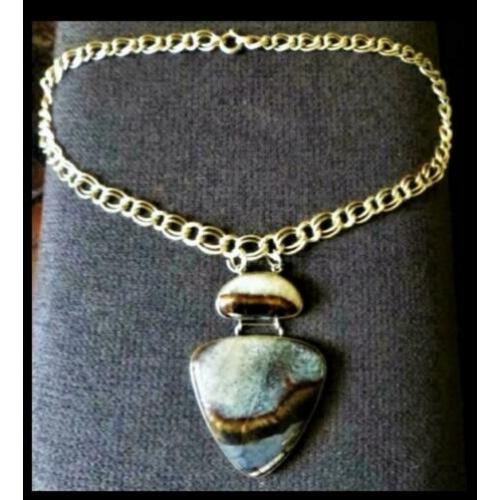 Zilveren Collier met Bijzonder 7 cm Lang Agaatsteen Hanger!