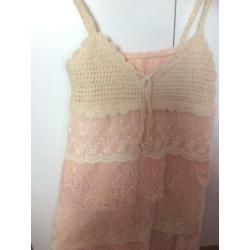 Mooie zomer jurkje dames coral beige gebreid maat s xs nieuw