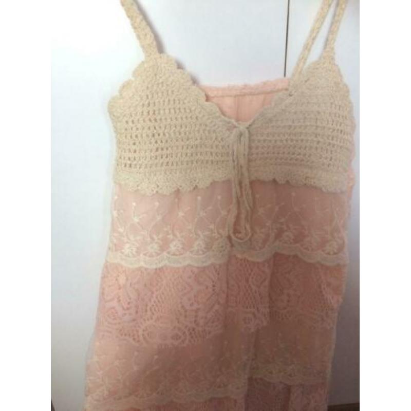 Mooie zomer jurkje dames coral beige gebreid maat s xs nieuw