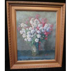 Sfeervol Bloemstilleven Olieverf Prachtige Lijst 62,5 x 52,5