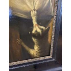 Prachtig groot schilderij naar Maes in zwarte lijst