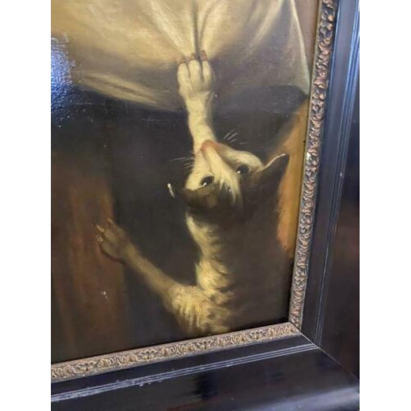 Prachtig groot schilderij naar Maes in zwarte lijst