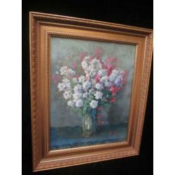 Sfeervol Bloemstilleven Olieverf Prachtige Lijst 62,5 x 52,5