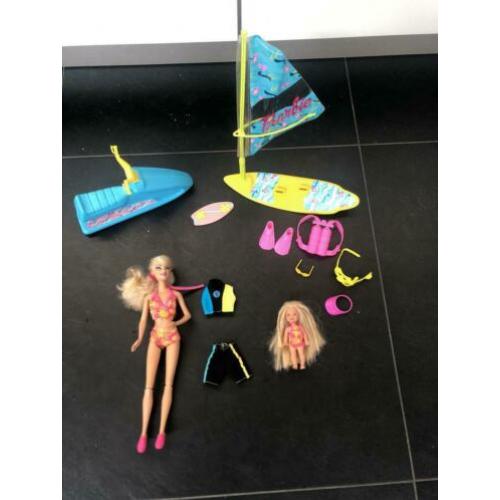 Watersport Barbie met jetski surfplank duikset en kindje