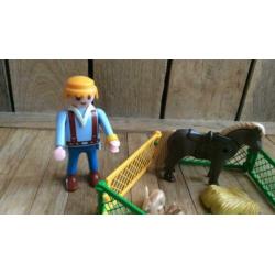 Playmobil boer pony konijnen jongen hek groen dieren