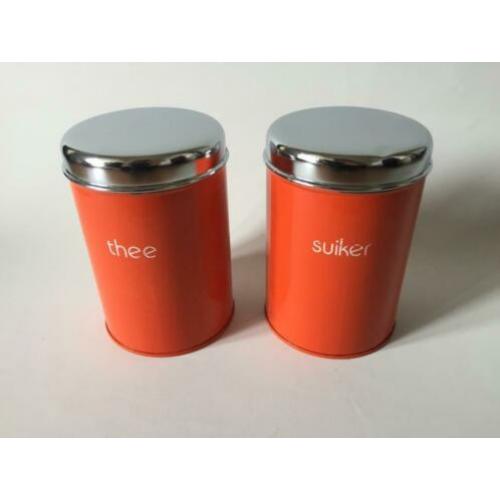 Retro/Brokante Set van 2 Brabantia emaille blikken voor Thee