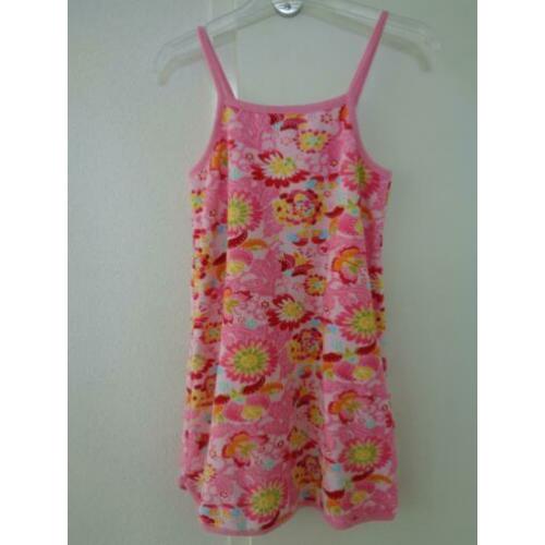 Vrolijk Roze Jurk Badstof Jurkje met Bloemen mt 116 merk H&M