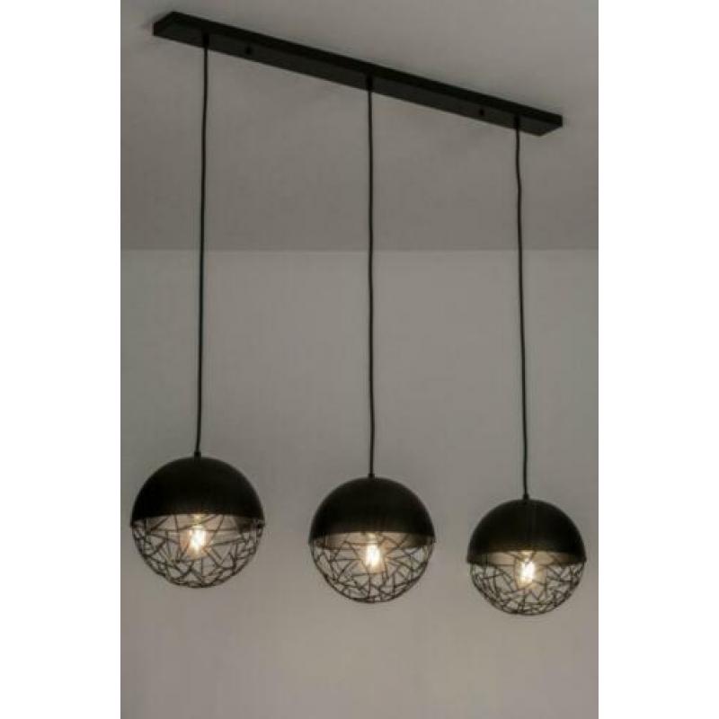 hanglamp bollen beton grijs of zwart roodkoper eettafel lamp