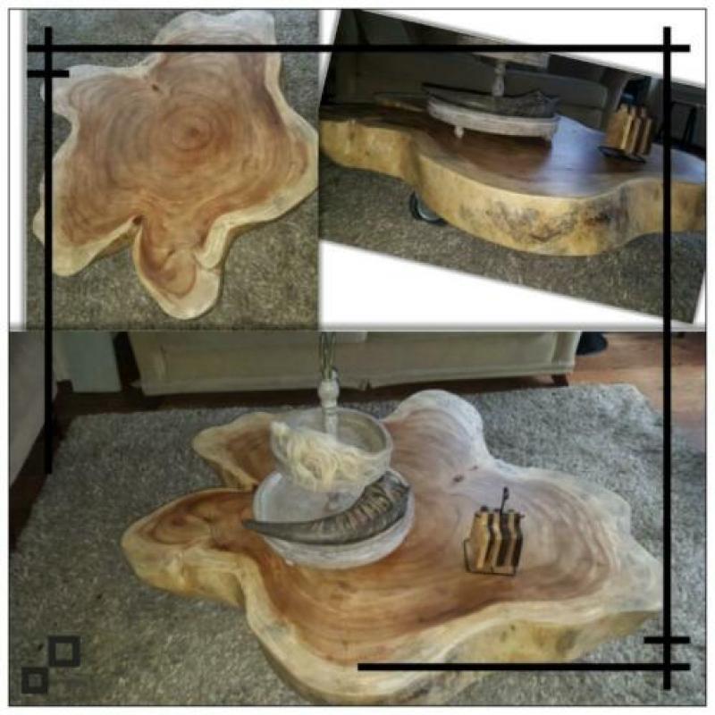 Stoere landelijke BOOMSTAMTAFEL salontafel. Rond of grillig