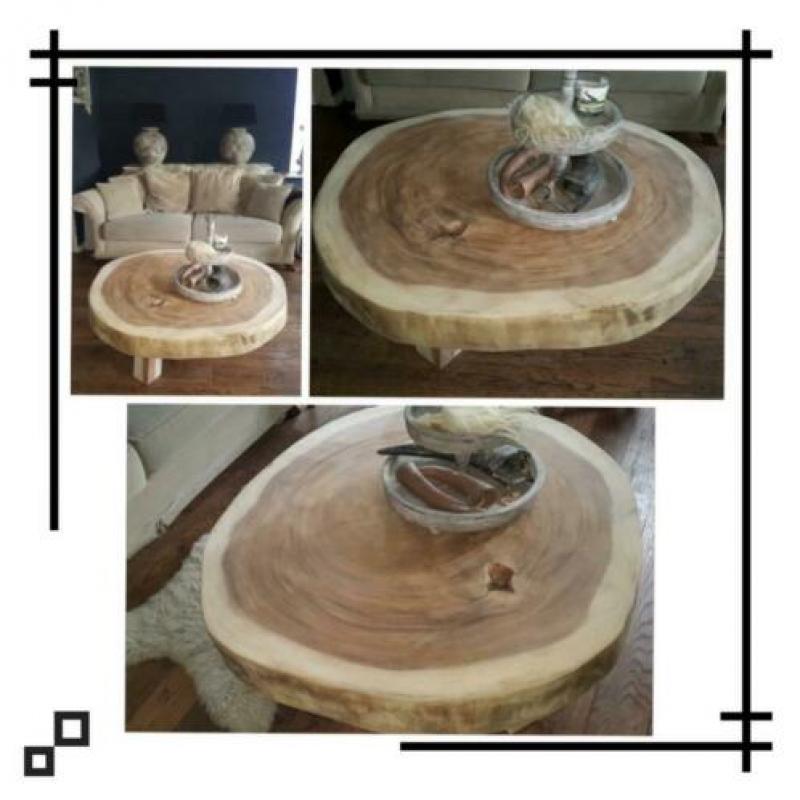 Stoere landelijke BOOMSTAMTAFEL salontafel. Rond of grillig