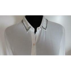 Maison Scotch & Soda witte bloes met kraaltjes op de kraag 3