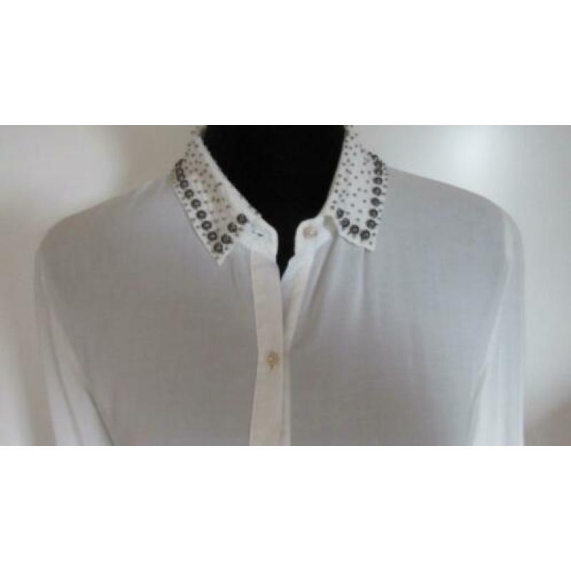 Maison Scotch & Soda witte bloes met kraaltjes op de kraag 3