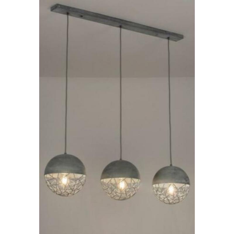 hanglamp bollen beton grijs of zwart roodkoper eettafel lamp