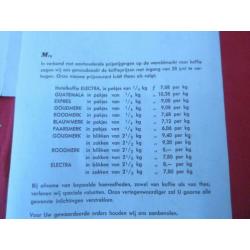 Prijscourant koffie van Van Nelle 28 juni 1956 met bijlage