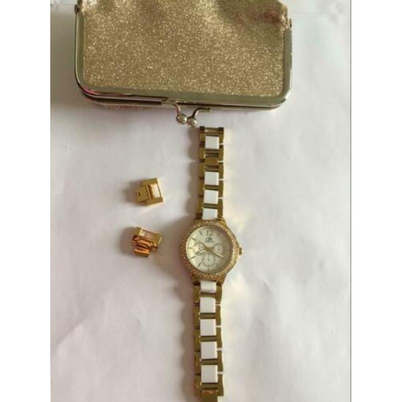 Daniel Khone horloge,wit/goud,kristall stenen,werkt prima