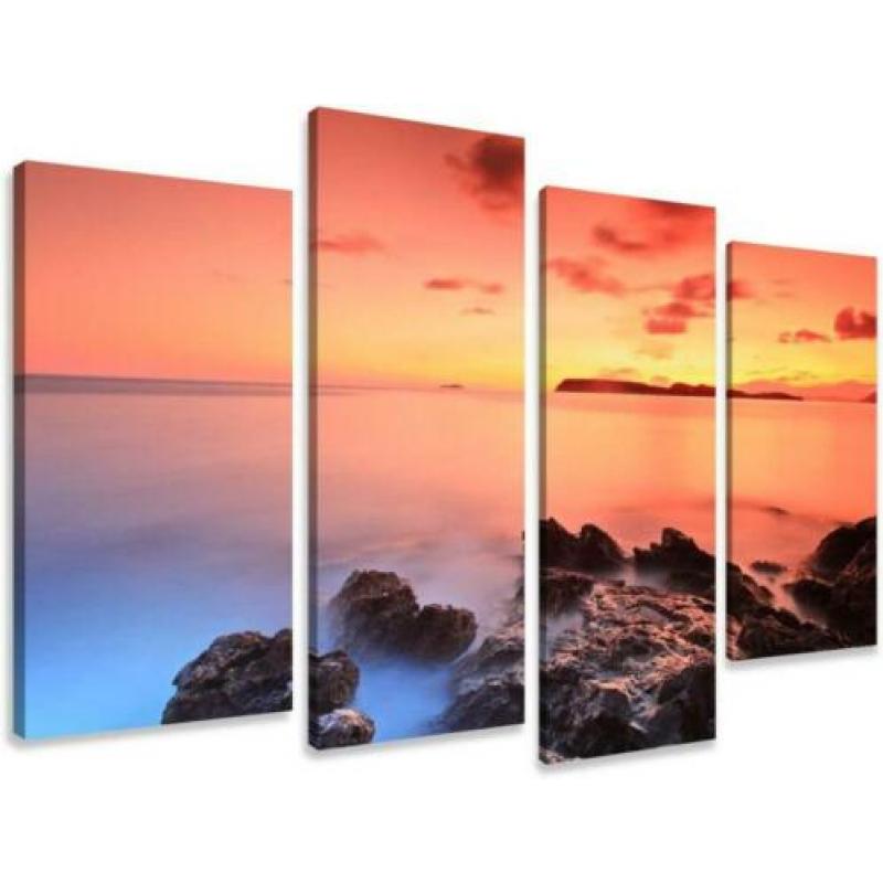 Canvas schilderij 4 luik Zonsondergang 130 x 80 cm