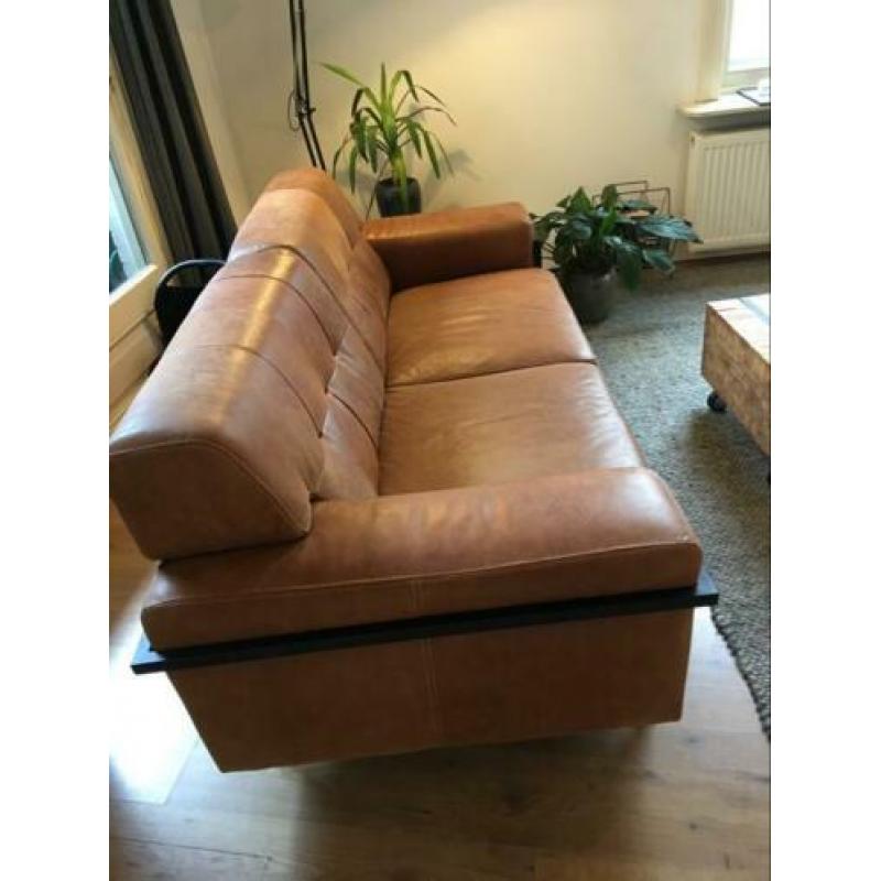 Industriële hippe bank leer/staal - 2 jr