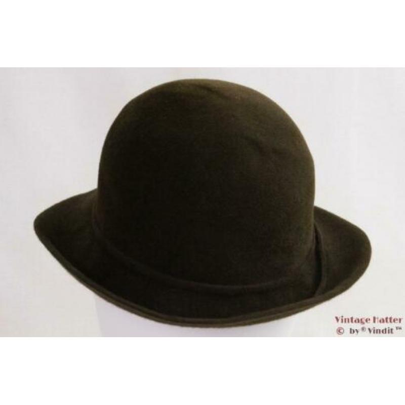 Vintage Dameshoed donker bruin fluweel 54 = XS